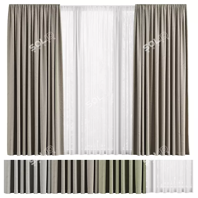 Fabric Curtain and Voile Set 3D model image 2