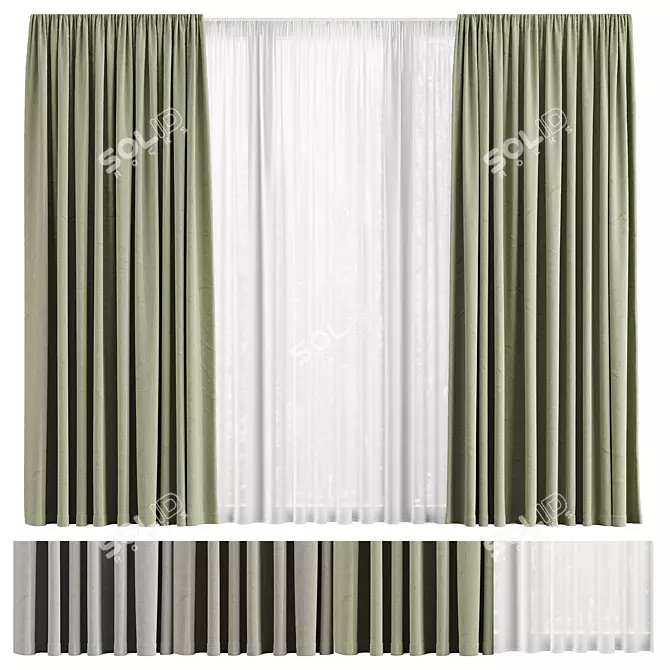 Fabric Curtain and Voile Set 3D model image 3