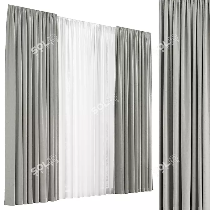 Fabric Curtain and Voile Set 3D model image 4
