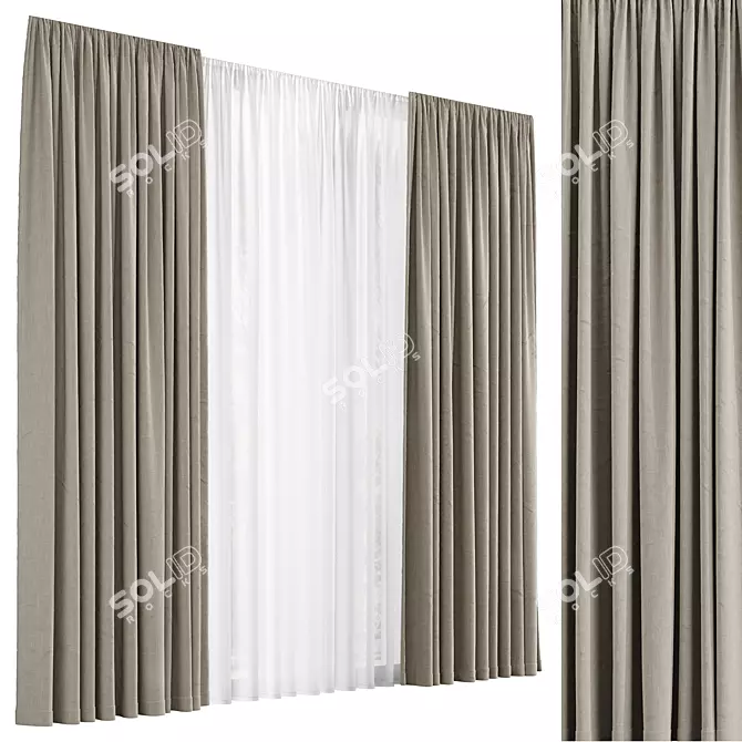 Fabric Curtain and Voile Set 3D model image 5