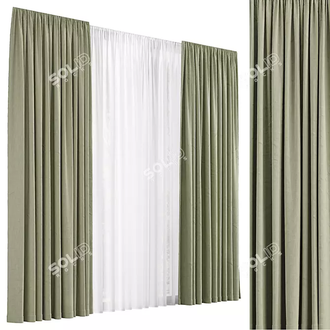 Fabric Curtain and Voile Set 3D model image 6