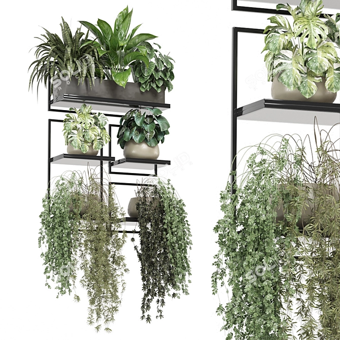 Indoor Hanging Plants Metal Shelf 3D model image 1