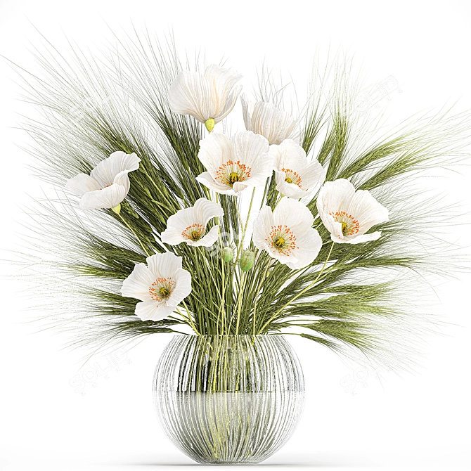 Fields in Glass Vase Bouquet 3D model image 1