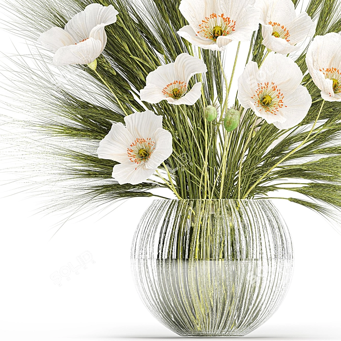 Fields in Glass Vase Bouquet 3D model image 4