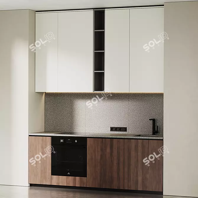 Modern Japandi Wood Kitchen Set 3D model image 1