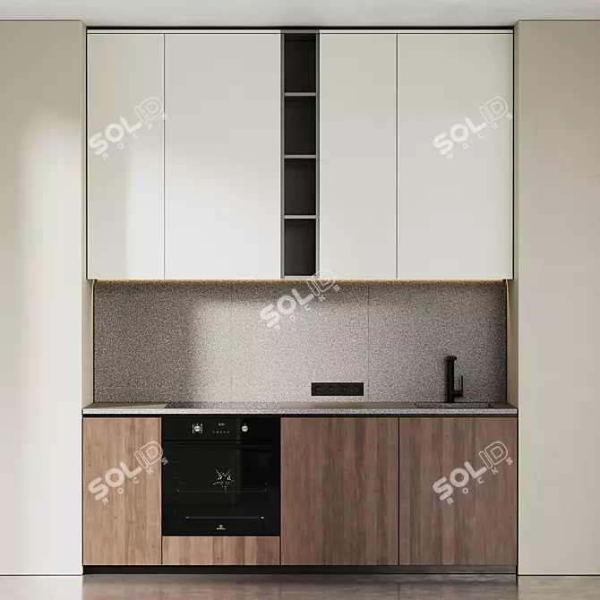 Modern Japandi Wood Kitchen Set 3D model image 2