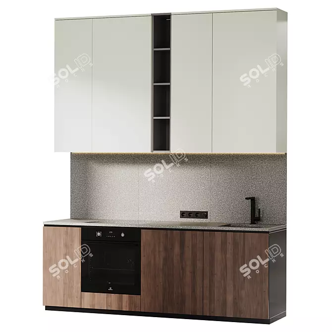 Modern Japandi Wood Kitchen Set 3D model image 5