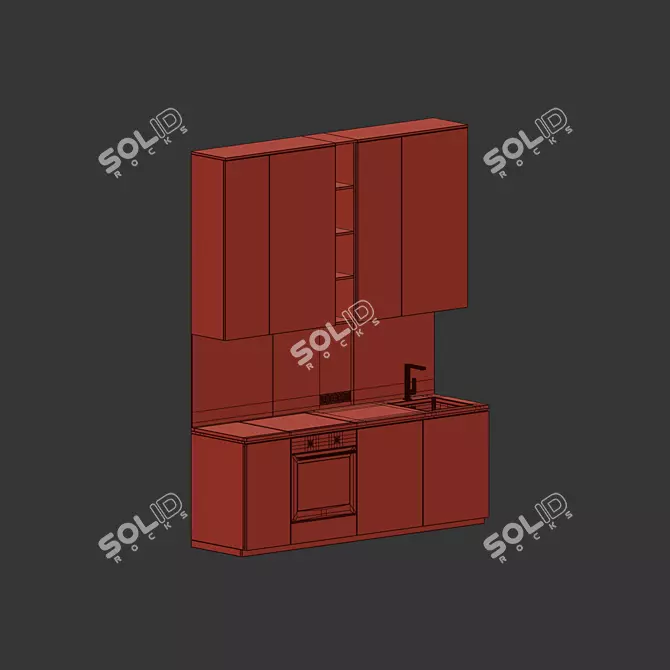 Modern Japandi Wood Kitchen Set 3D model image 7