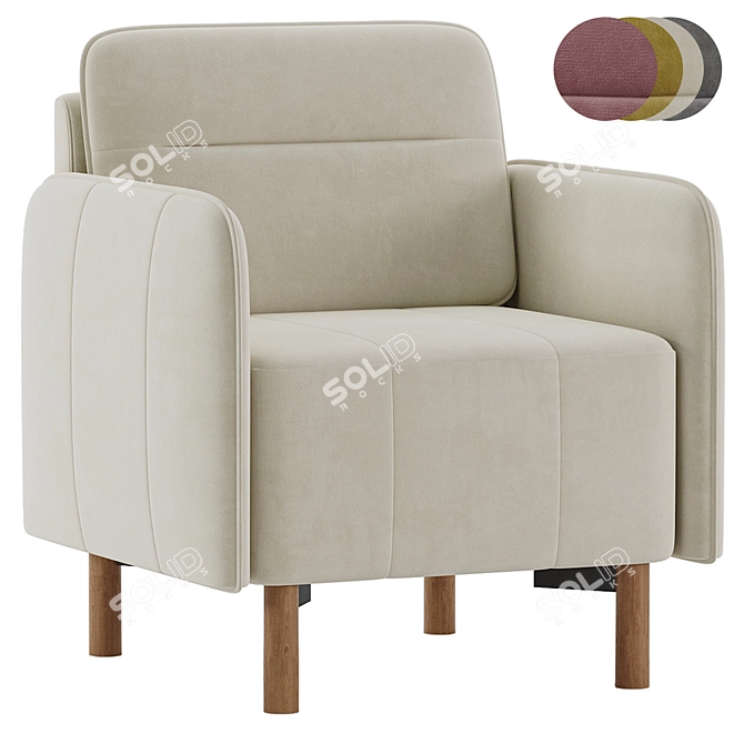 Modern Style Velvet Grey Armchair 3D model image 1