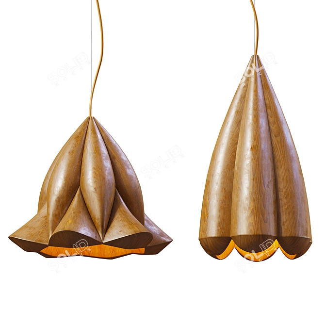 Cherry Wood Flower Pendant Light 3D model image 3