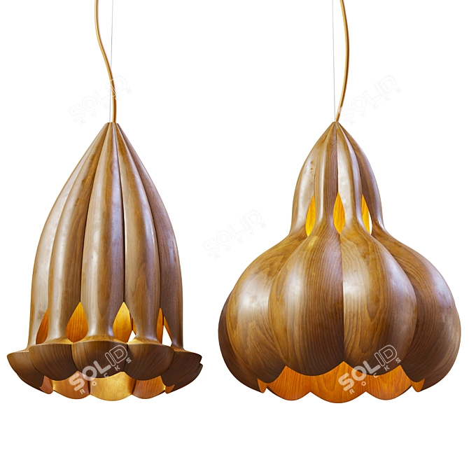 Cherry Wood Flower Pendant Light 3D model image 3