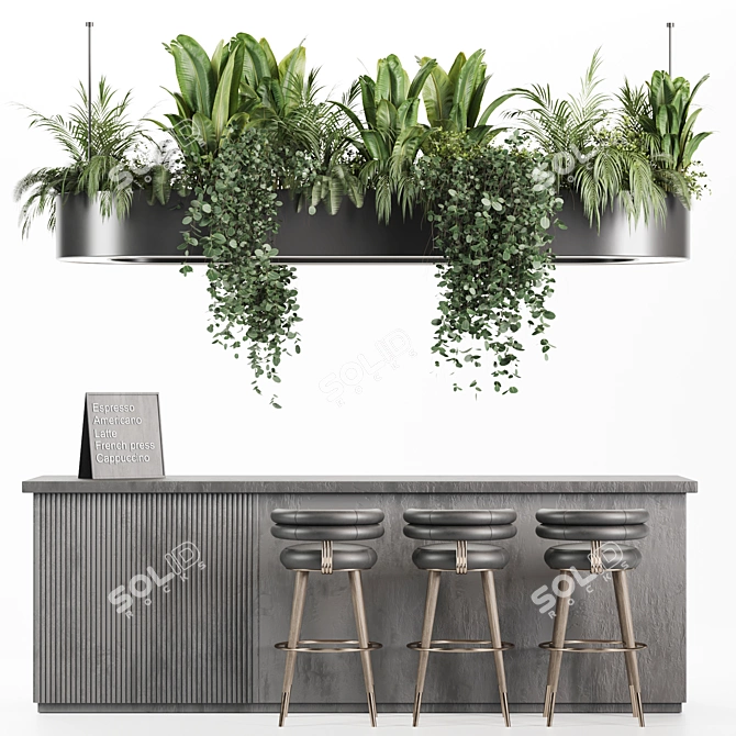 Modern Reception Desk with Plants 3D model image 2