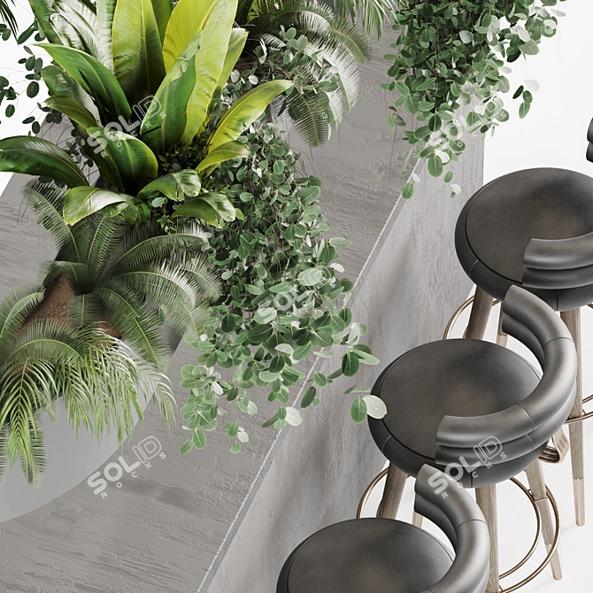 Modern Reception Desk with Plants 3D model image 3