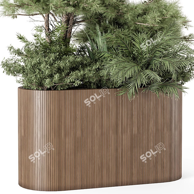 Outdoor Plants Wooden Pot Set 3D model image 2