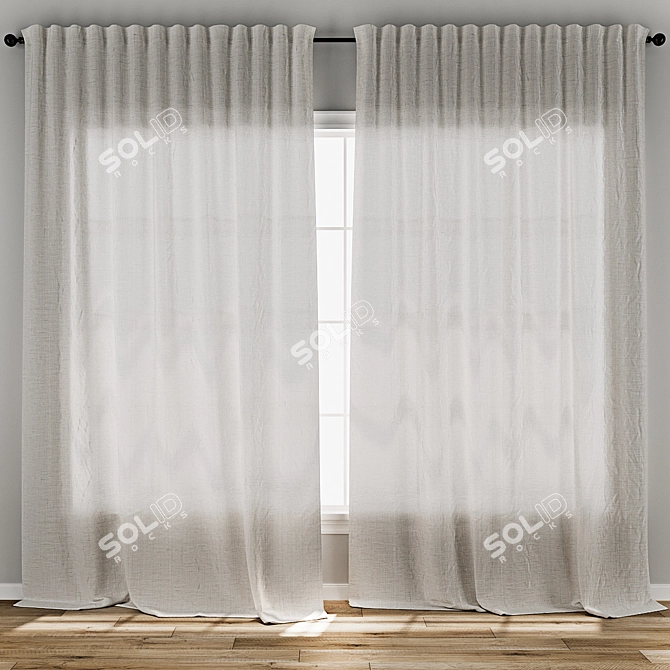 Textured 3D Linen Curtain Model 3D model image 1