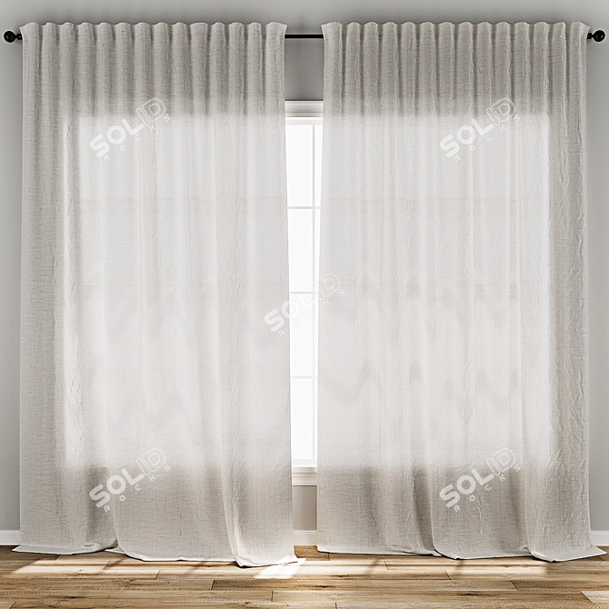 Textured 3D Linen Curtain Model 3D model image 5