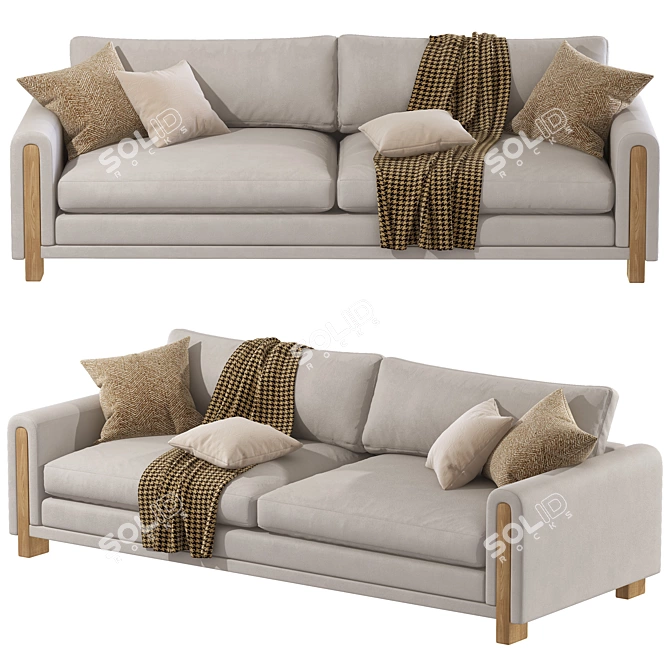  Keaton Wood Base 3-Seater Sofa 3D model image 2