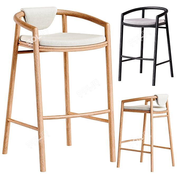 Modern Outdoor Teak Bar Stool 3D model image 1