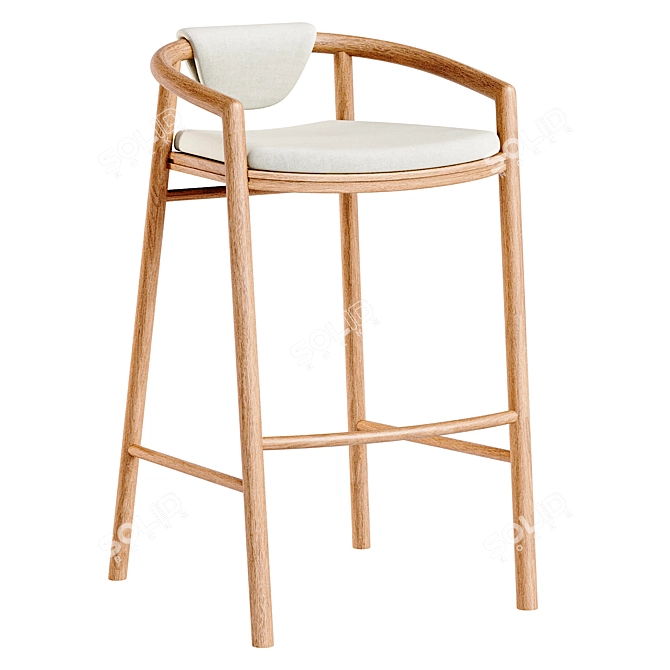 Modern Outdoor Teak Bar Stool 3D model image 3