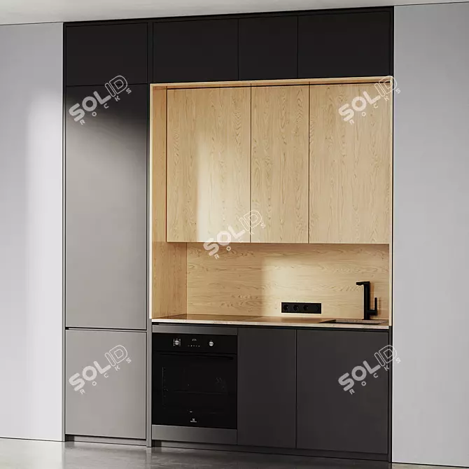 Modern Minimalist Kitchen Set 3D 3D model image 1