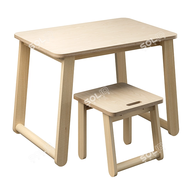 Obri Wood Desk & Chair 3D model image 1