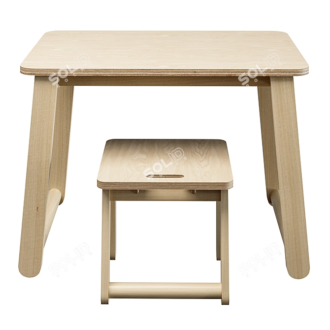 Obri Wood Desk & Chair 3D model image 2