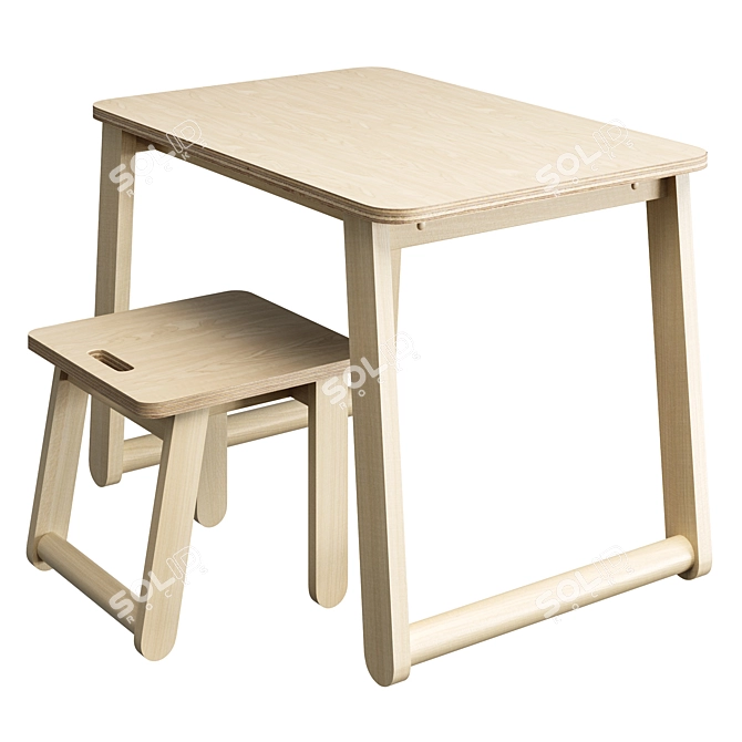 Obri Wood Desk & Chair 3D model image 3