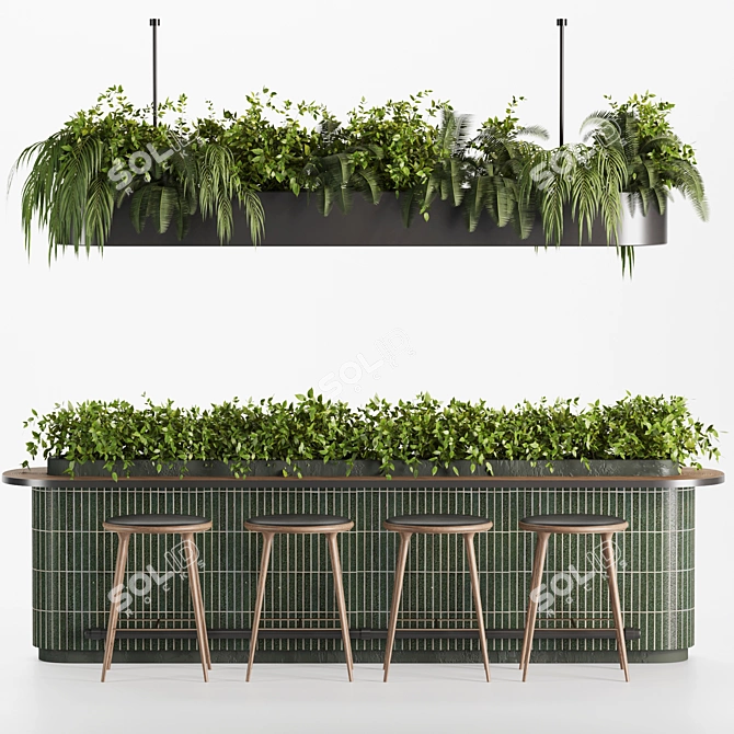 Modern Reception Desk Set05 with Hanging Plants 3D model image 1