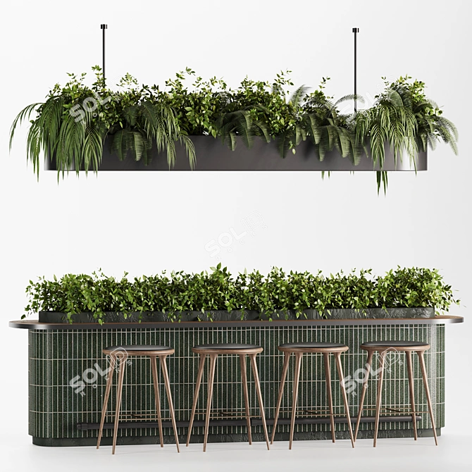 Modern Reception Desk Set05 with Hanging Plants 3D model image 2