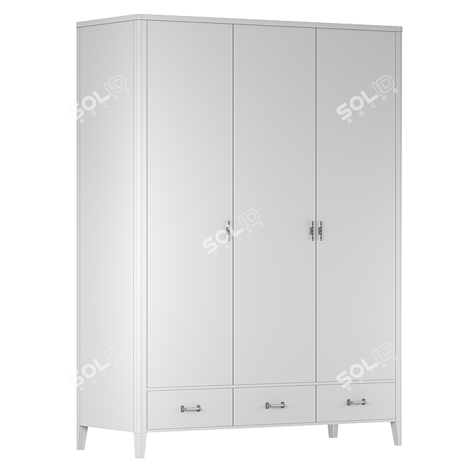 Parisian Chic Three-Door Wardrobe 3D model image 4