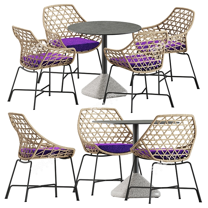 Modern Dining Set with Concrete Table 3D model image 1