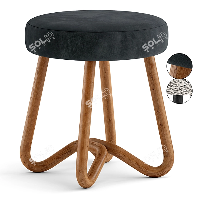 Elegant Wood Boucle Velvet Pouf 3D model image 1