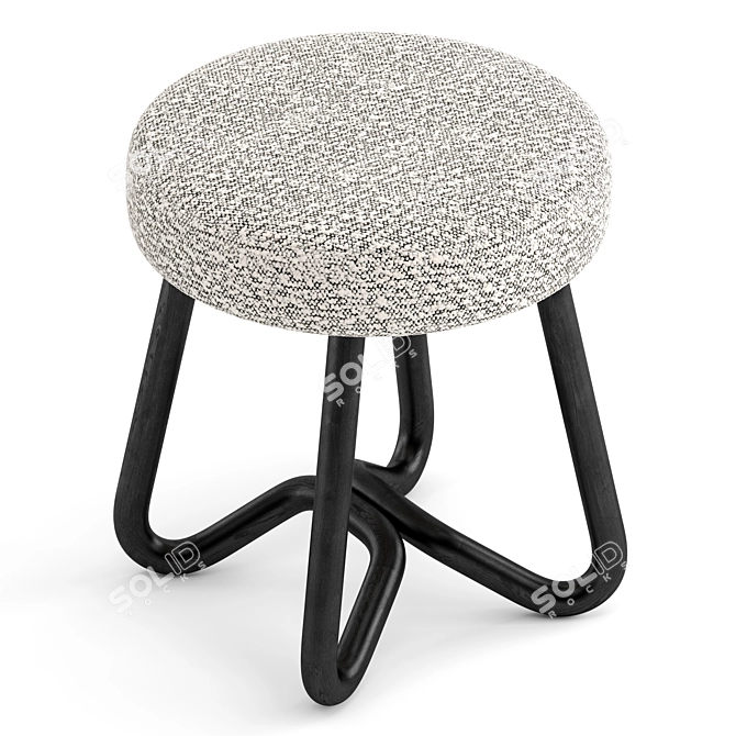 Elegant Wood Boucle Velvet Pouf 3D model image 2