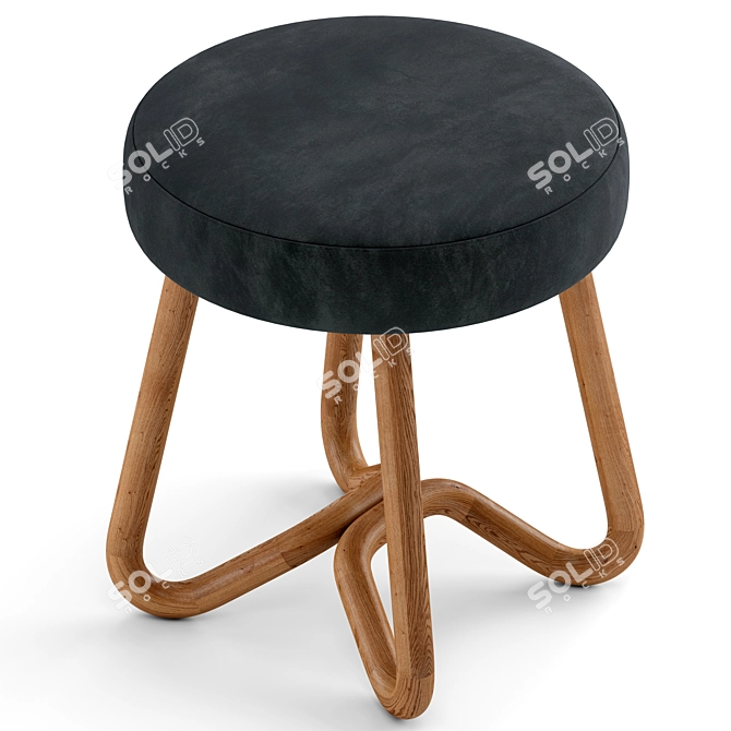 Elegant Wood Boucle Velvet Pouf 3D model image 3