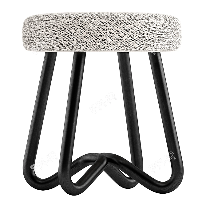 Elegant Wood Boucle Velvet Pouf 3D model image 4