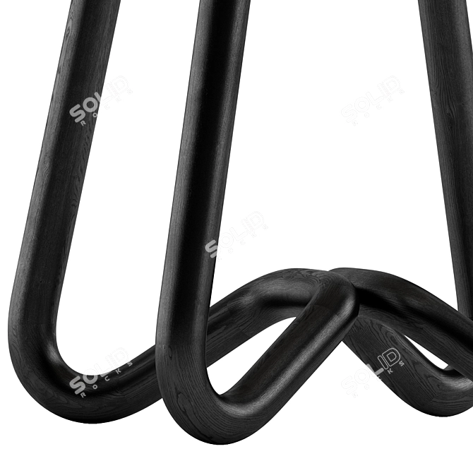 Elegant Wood Boucle Velvet Pouf 3D model image 5