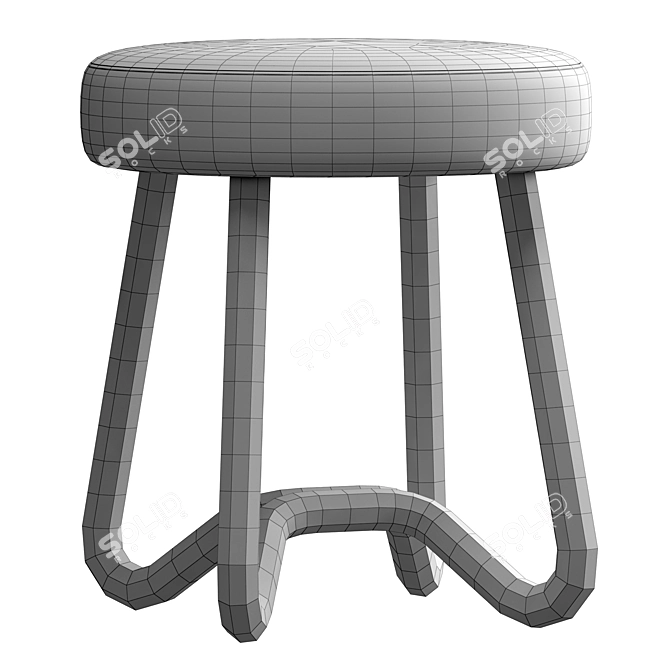 Elegant Wood Boucle Velvet Pouf 3D model image 6