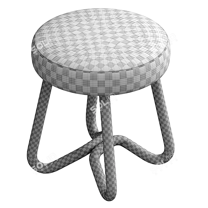 Elegant Wood Boucle Velvet Pouf 3D model image 7