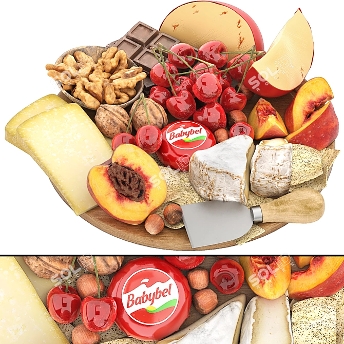 Gourmet Cheese Nut Fruit Platter 3D model image 4