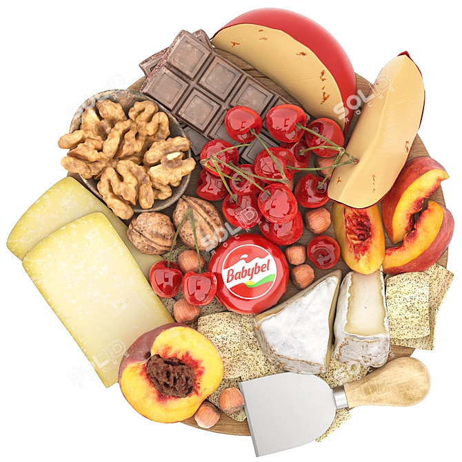 Gourmet Cheese Nut Fruit Platter 3D model image 5