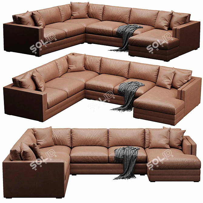 Modern 3-Piece Corner Sectional Sofa 3D model image 3