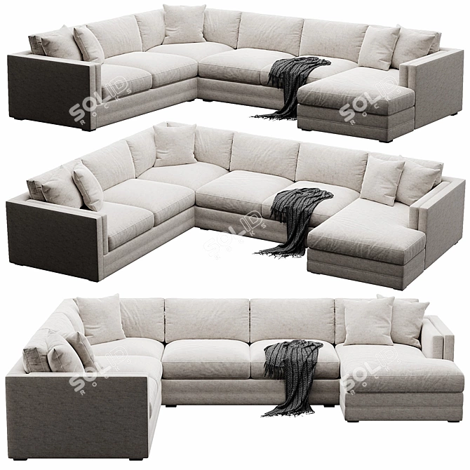 Modern 3-Piece Corner Sectional Sofa 3D model image 4