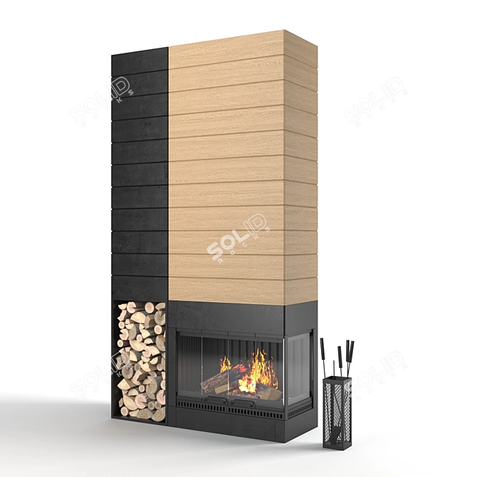 Rustic Wood-Burning Living Room Fireplace 3D model image 4