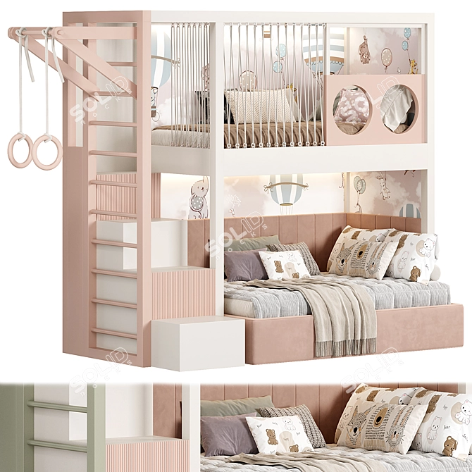 Modern Kids Room Bunk Bed 3D model image 1