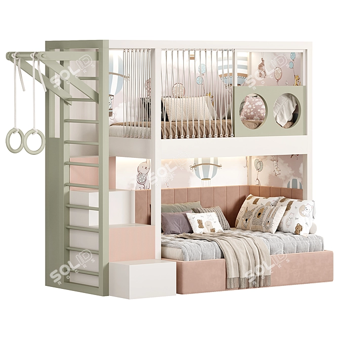 Modern Kids Room Bunk Bed 3D model image 2