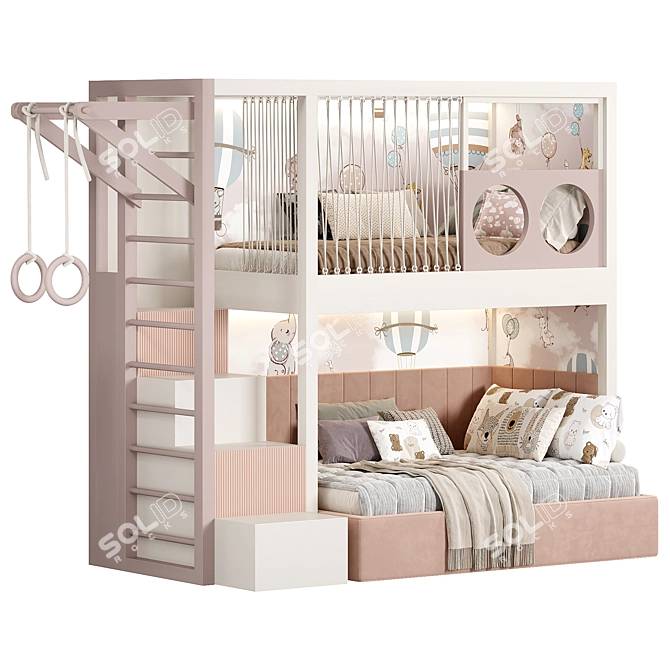 Modern Kids Room Bunk Bed 3D model image 3