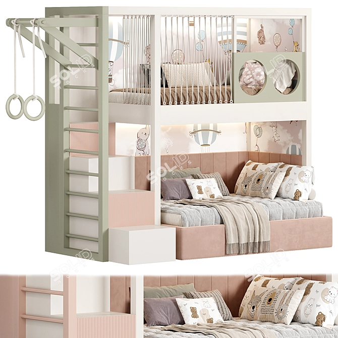 Modern Kids Room Bunk Bed 3D model image 5