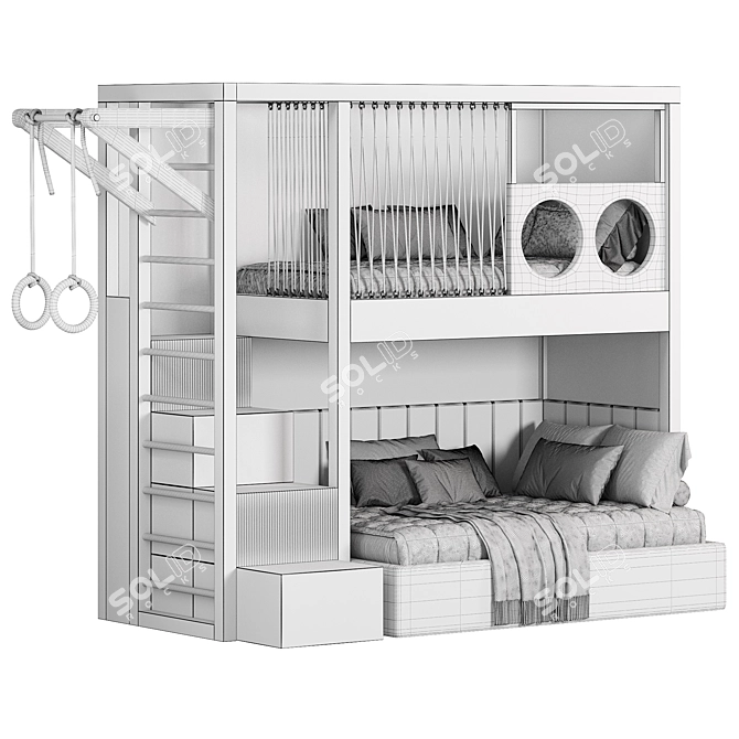 Modern Kids Room Bunk Bed 3D model image 7