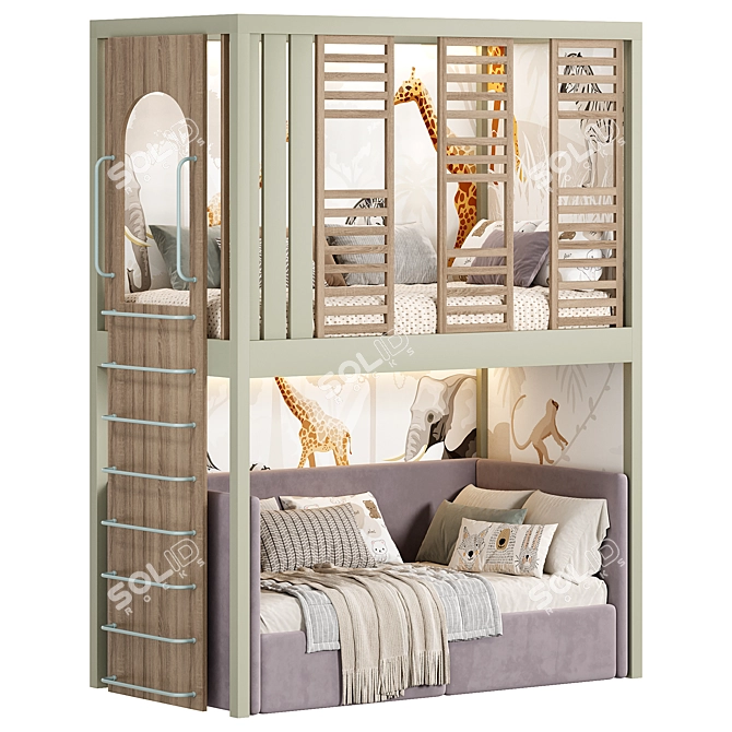  Kid's Bunk Bed Set 3D model image 1