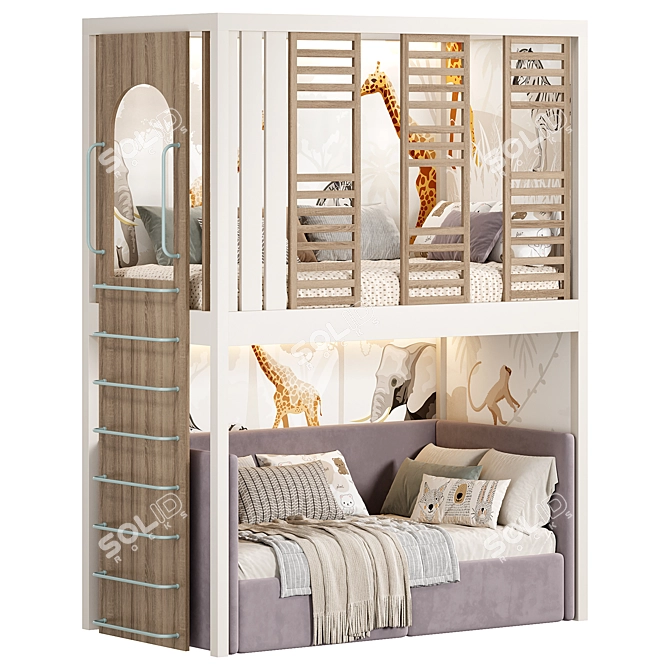  Kid's Bunk Bed Set 3D model image 2